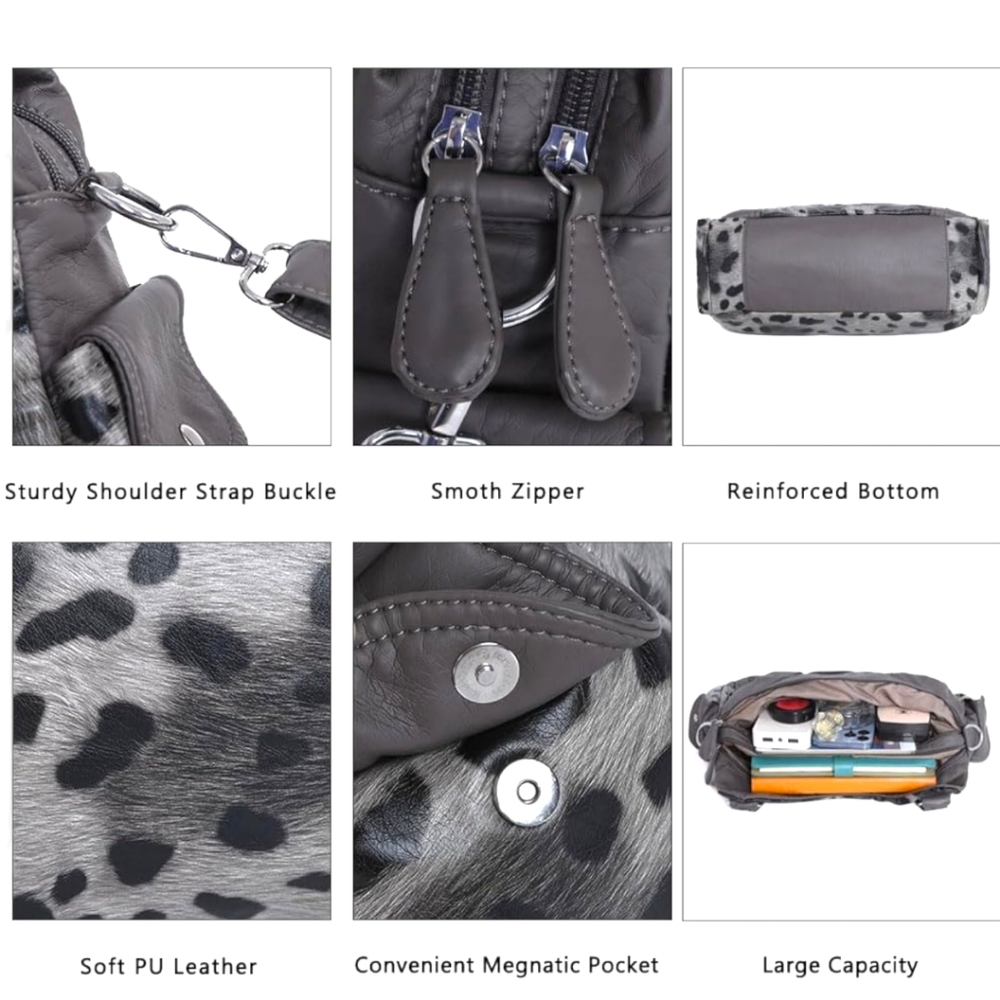 ANGEL KISS Leopard Large Vegan Leather Spacious Crossbody Shoulder Hobo Bag. - Picture 6 of 10